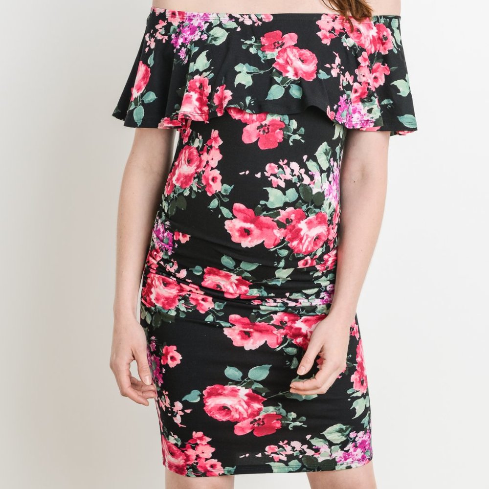 <CMD1590L> Floral Off-Shoulder Maternity Dress